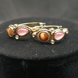 Cats Eye and Rhinestone Mini Hoop Earrings